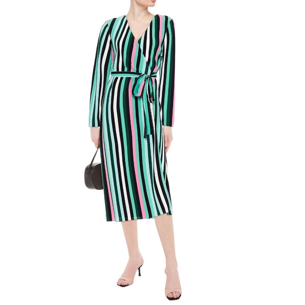 NWT Diane von Furstenberg DVF Striped Midi Wrap Dress